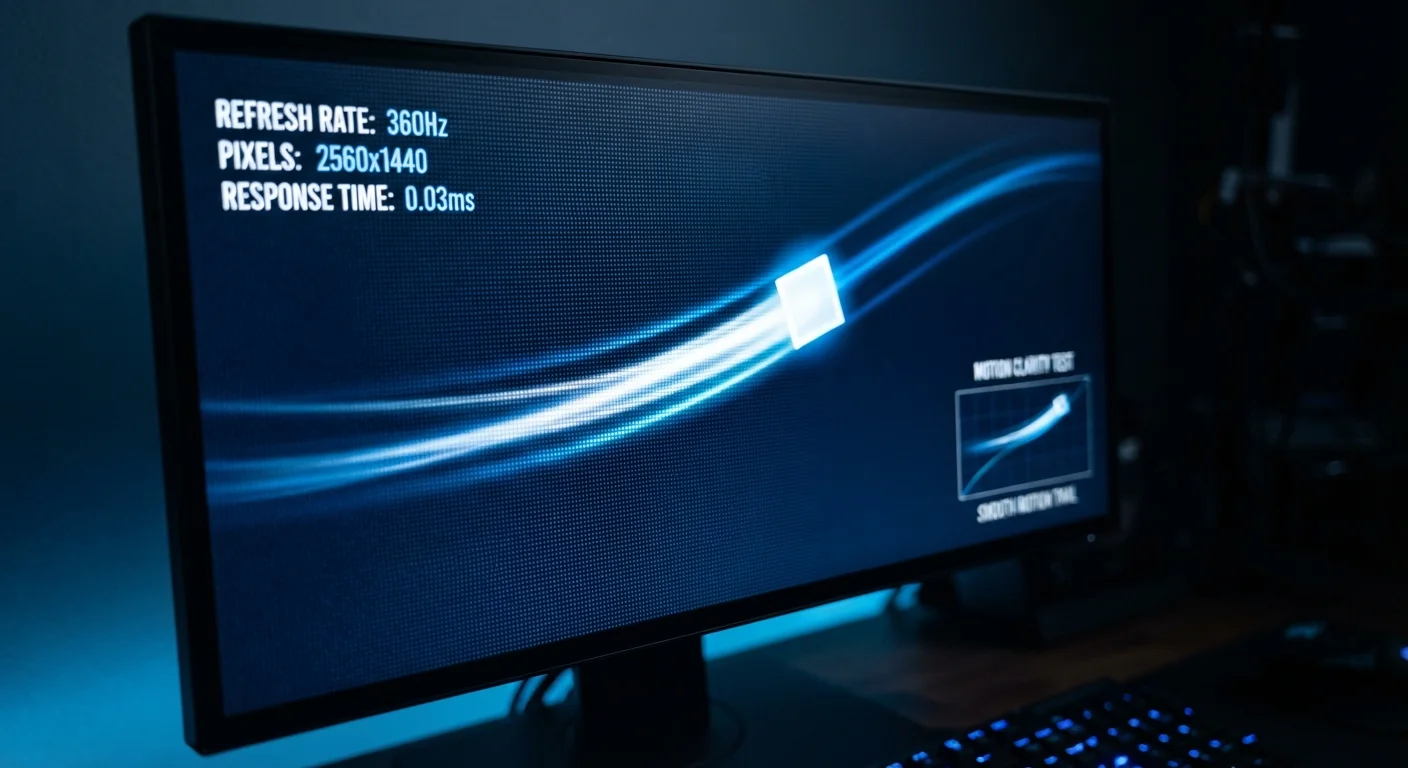 Close-up of a flat-screen monitor showing motion and screen refresh visualization in blue tones